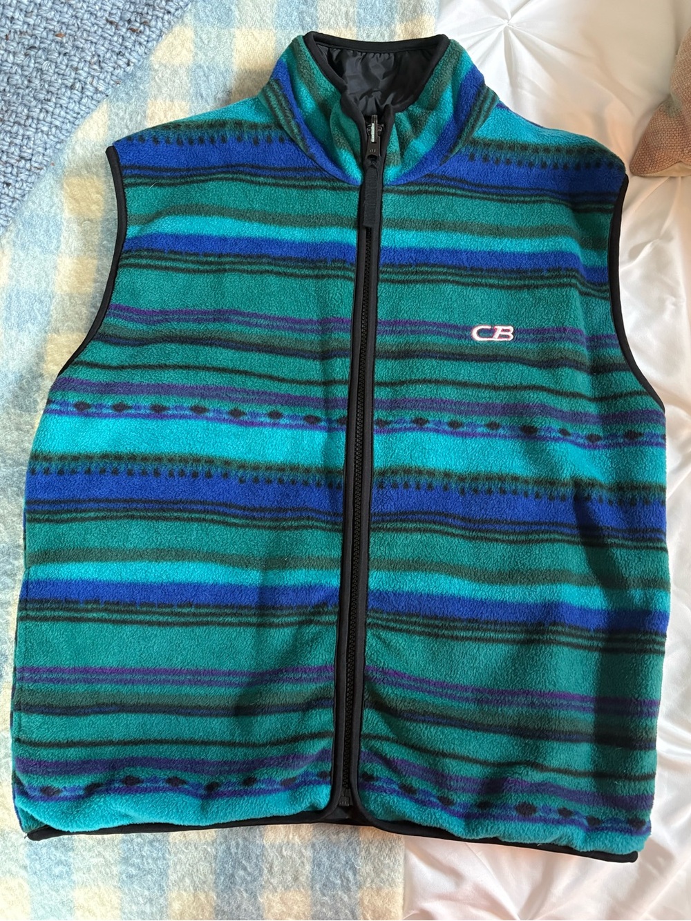 CB Sports Striped Teal & Blue Fleece Vest- Reversible